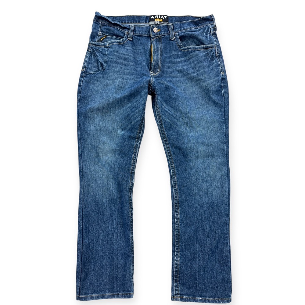 Ariat Rebar Pants Men's 38x30 Blue Denim M4 Jeans Low Rise Bootcut Dark Workwear